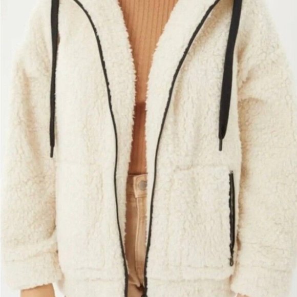 Aerie Offline Sherpa Teddy Hoodie Soft Cozy Jacket Sweatshirt Oversized Size S - Picture 2 of 8